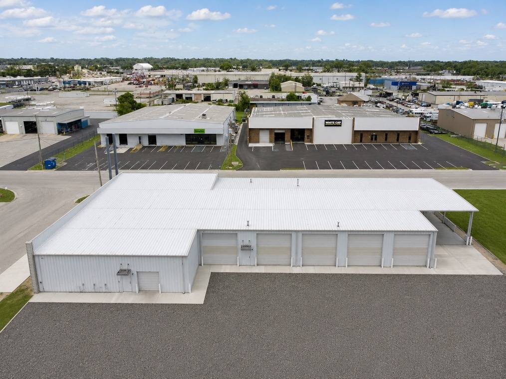 Aerial of side of warehouse