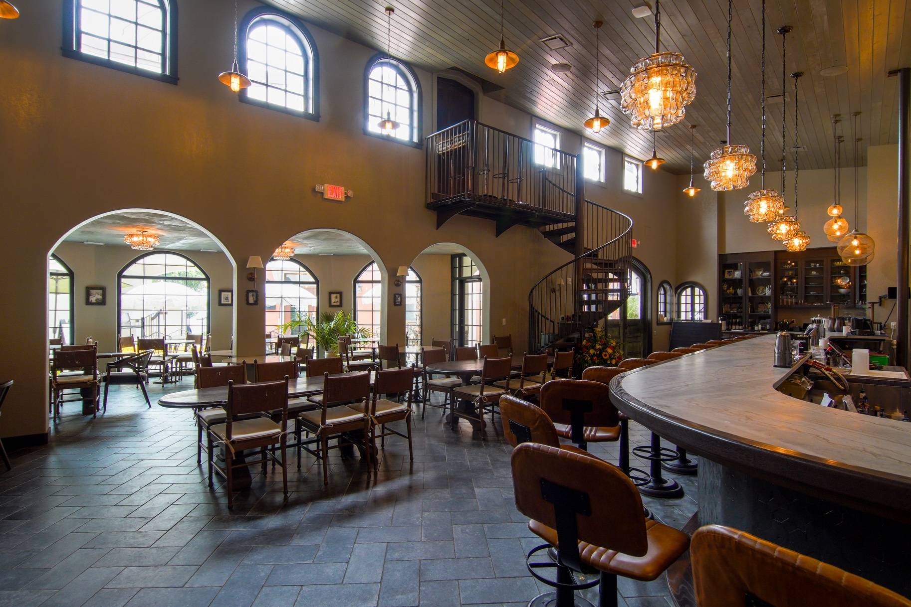 Large seating area with large windows