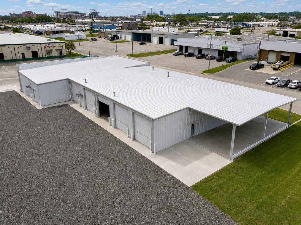 aerial view of back of building